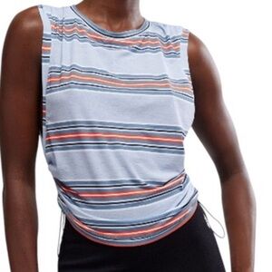 Free People Light Blue Striped Sleeveless Tank with Orange & Navy Accents